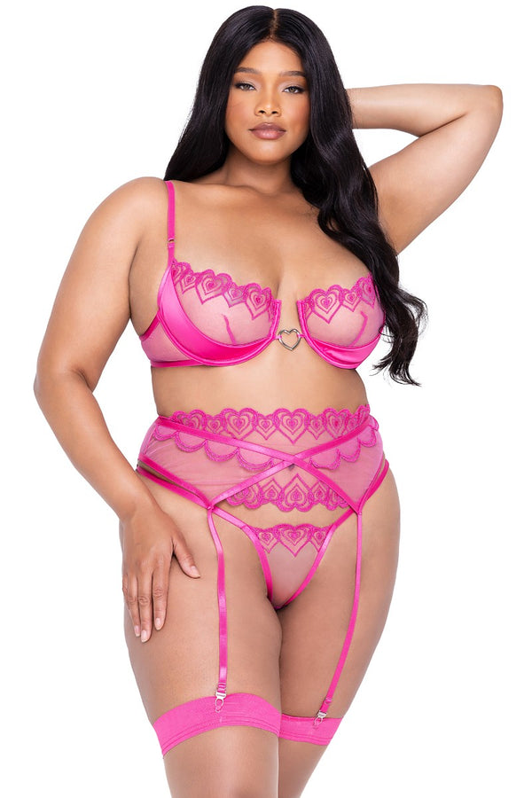 Bubblegum Heart 3-Piece Garter Set Plus Size