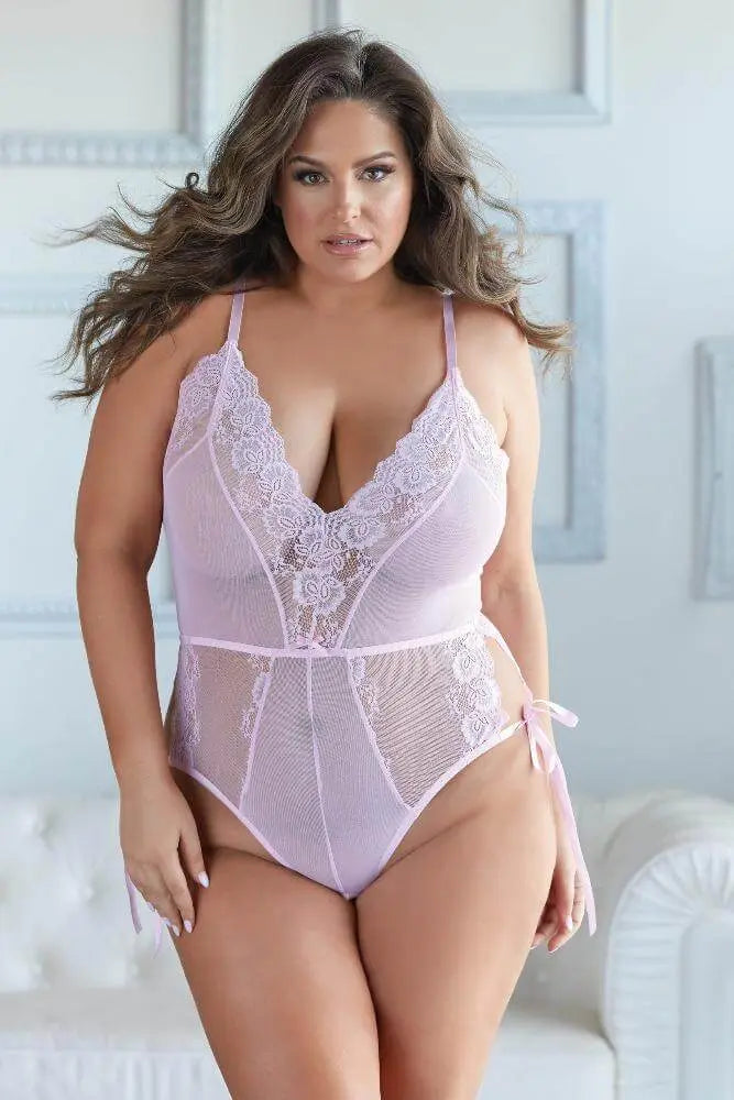 Deep V Front Belle Teddy Plus Size Allure - HOOSTLER