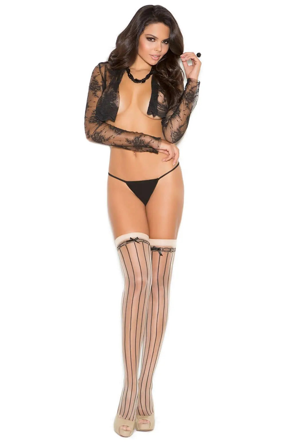 Pin Striped Thigh High With Satin Bow Elegant Moments - HOOSTLER