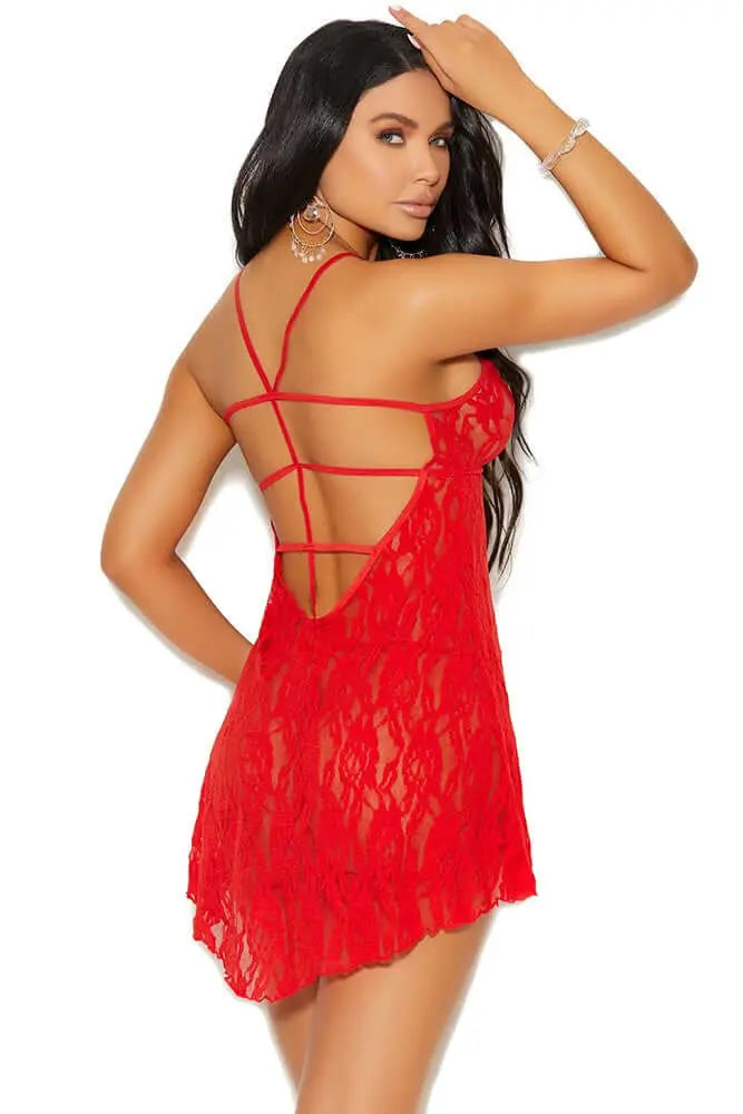 Lace Cut Out Strappy Cup Babydoll Set Elegant Moments - HOOSTLER