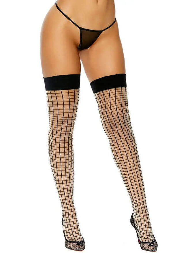 Sheer Thigh High With Windowpane Pattern Elegant Moments - HOOSTLER