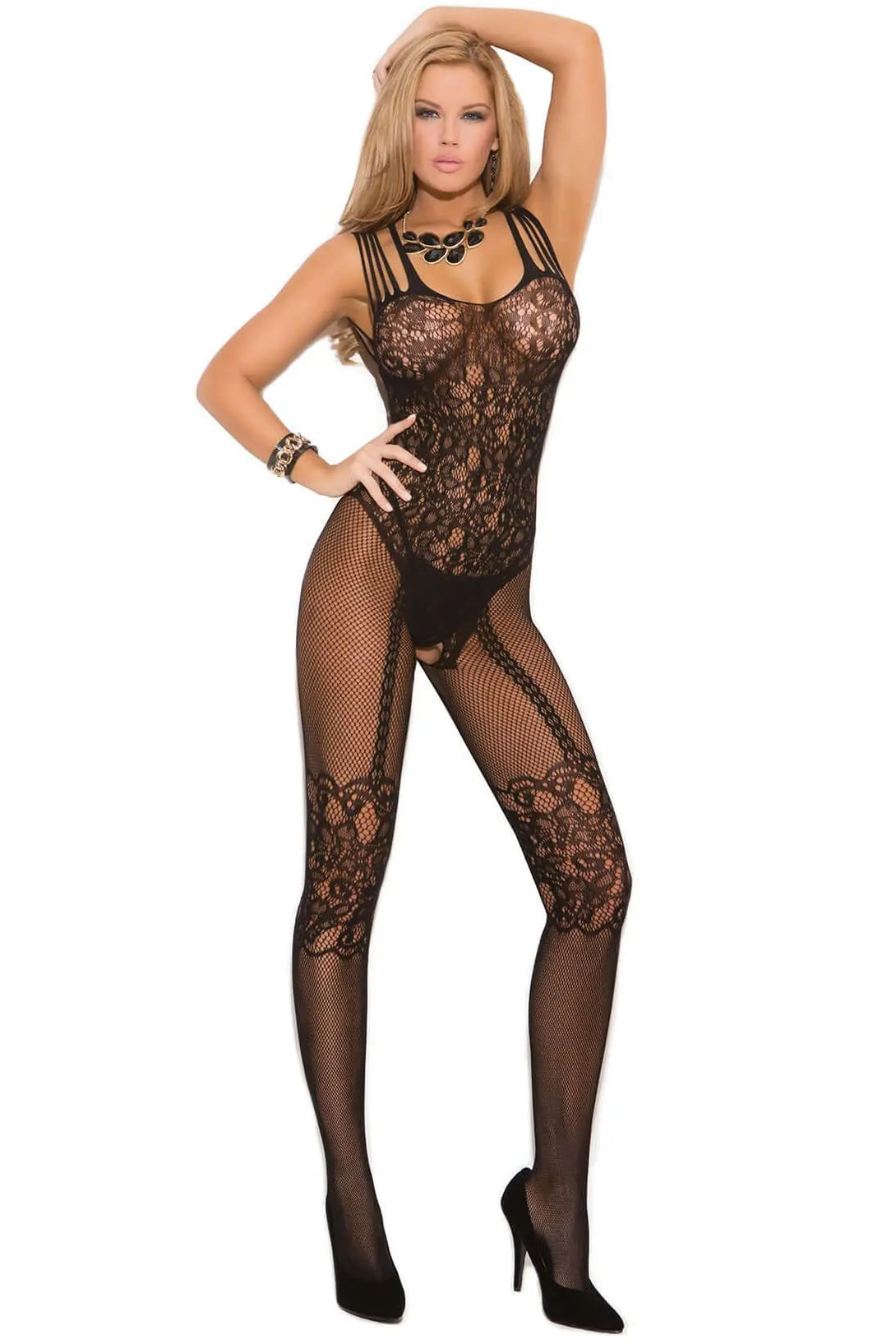 Fishnet & Lace Open Crotch Bodystocking Elegant Moments - HOOSTLER