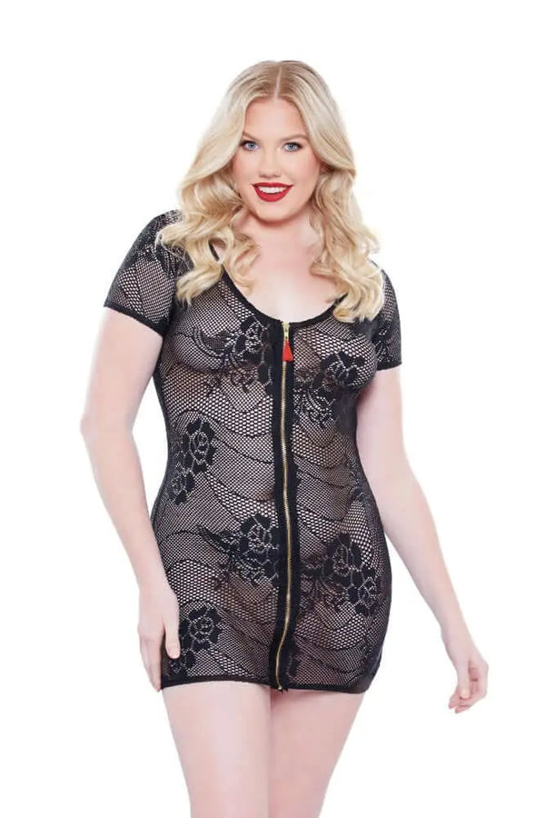 Charli Net Lace Zipper Dress Plus Size Allure - HOOSTLER