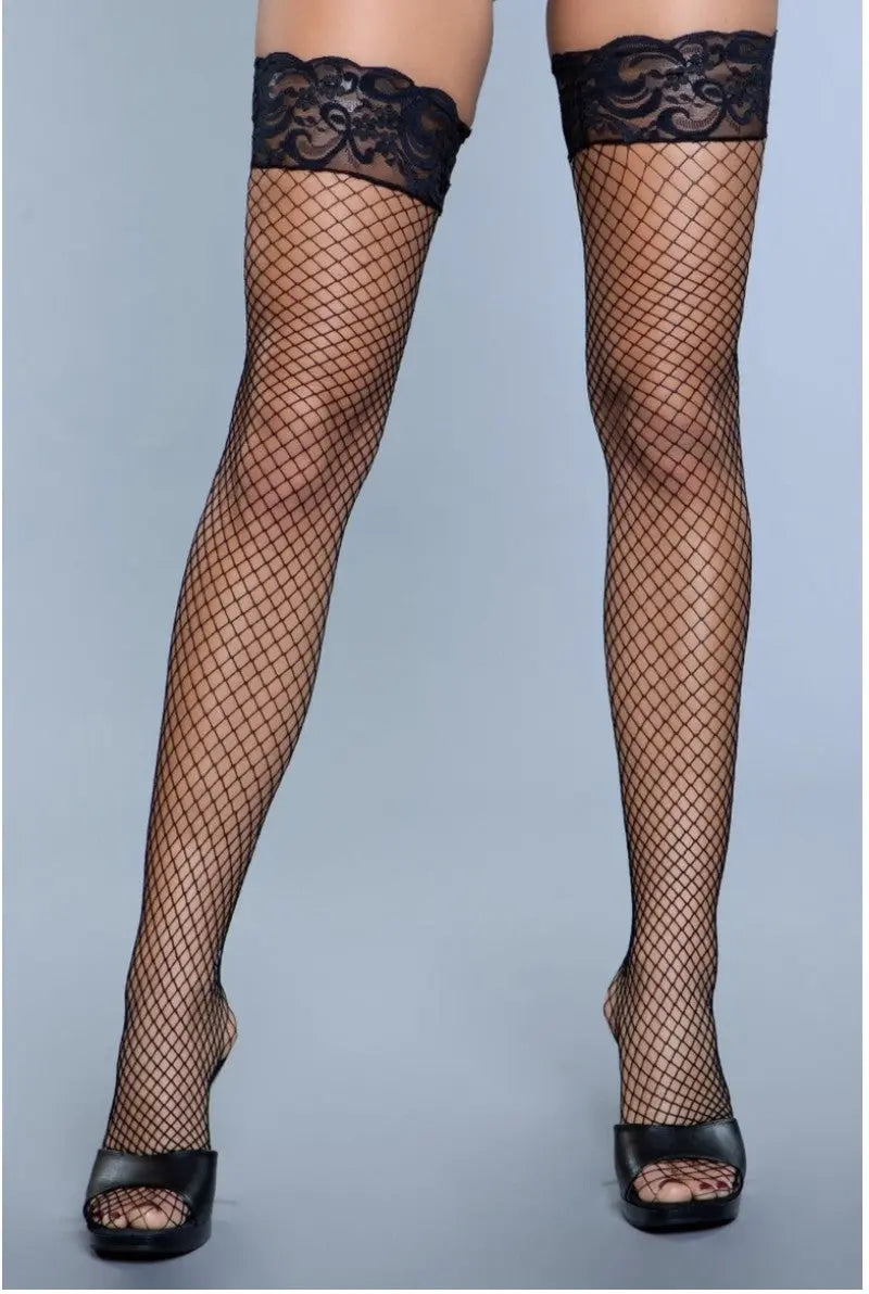 Amber Lace Top Fishnet Thigh Highs BeWicked - HOOSTLER