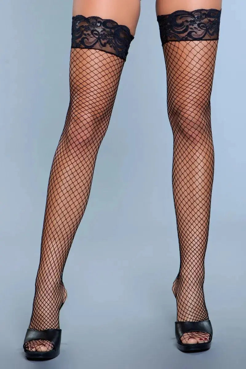 Amber Lace Top Fishnet Thigh Highs BeWicked - HOOSTLER