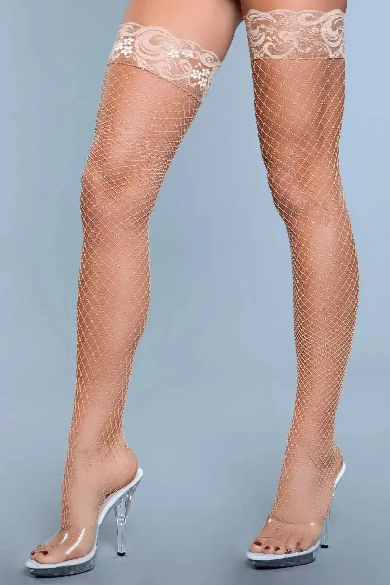 Amber Lace Top Fishnet Thigh Highs BeWicked - HOOSTLER