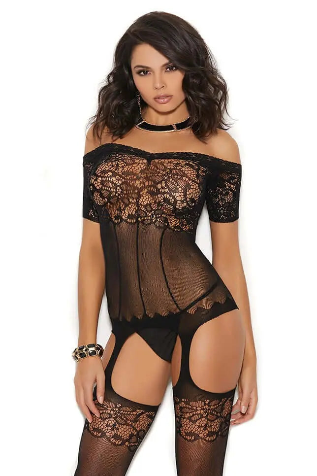 Off Shoulder Net Suspender Bodystocking Elegant Moments - HOOSTLER