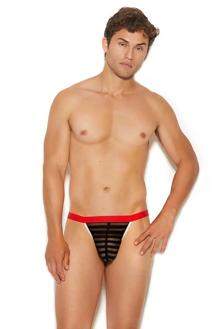 Mens Striped Mesh G-string Pouch Elegant Moments - HOOSTLER