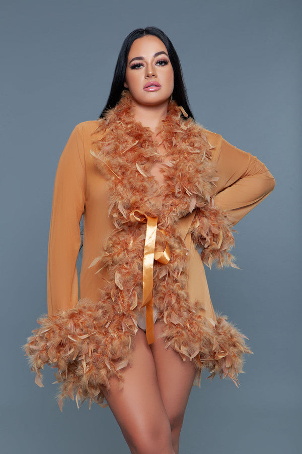 Lux Feather Robe With Ribbon Ties