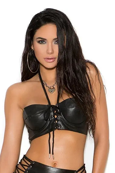 Lace Up Front Leather Crop Top Elegant Moments - HOOSTLER